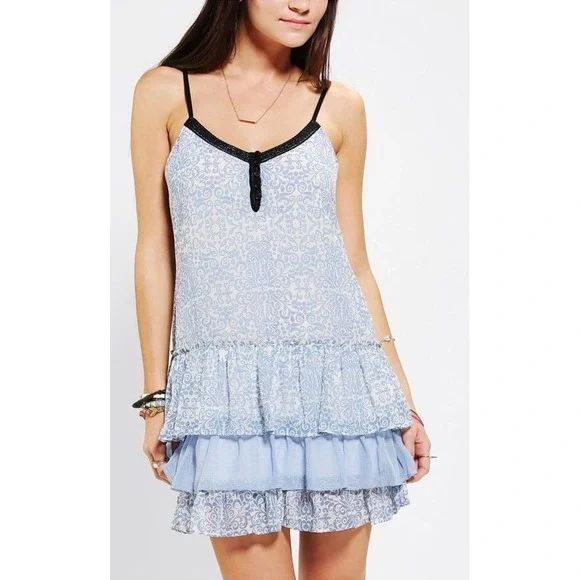 Band of Gypsies Damask Baby Doll Dress Size XS Cami Ruffles Tiered Mini Boho - Picture 1 of 9